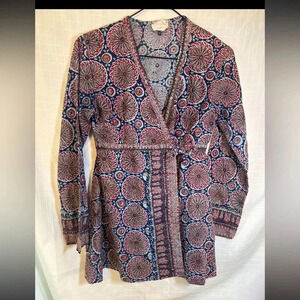 Womens Batikwalla  S Cotton Indian Wrap Shirt  Maroon Blue
